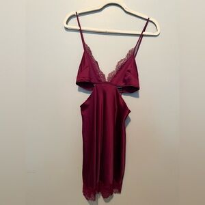Victoria’s Secret Burgundy Satin Cut-Out Lace Trim Slip Dress – Size XS